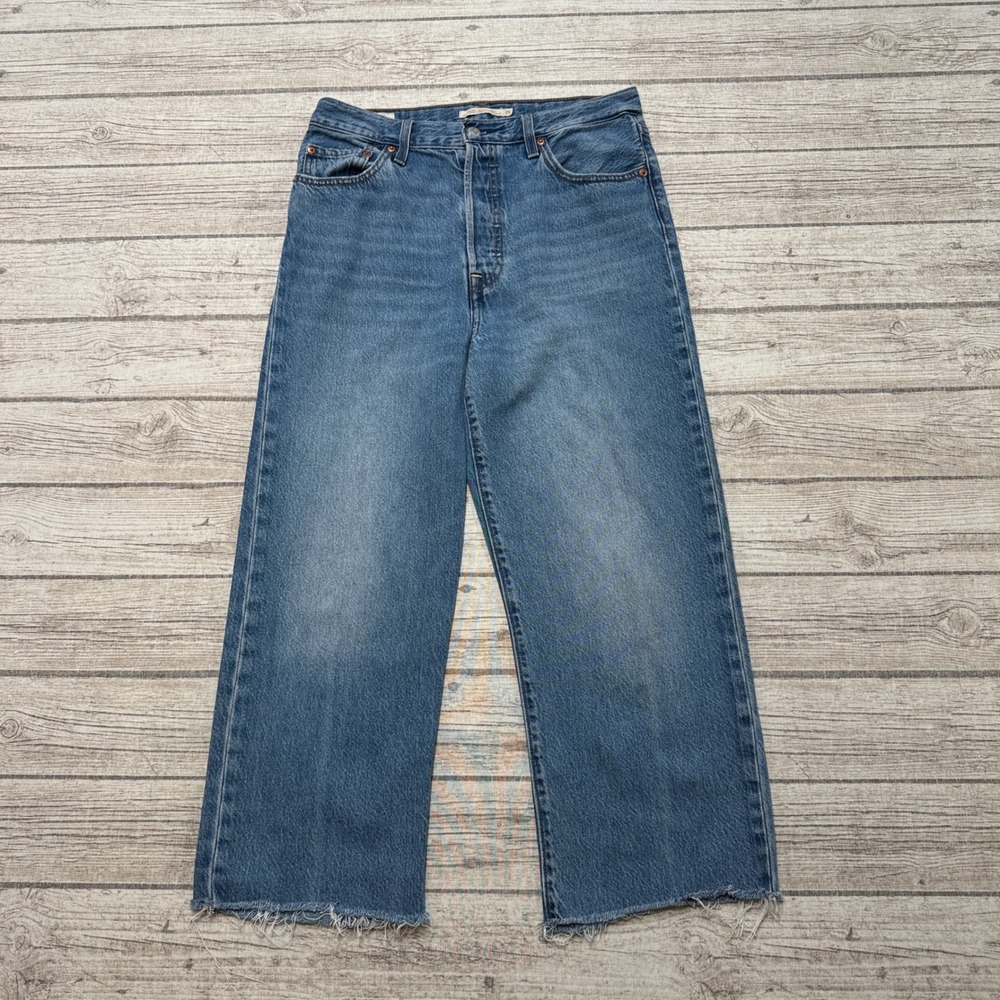 Levi's Jeans Women's 29 Blue Ribcage Straight Ankle High Rise Button Fly Cut Off